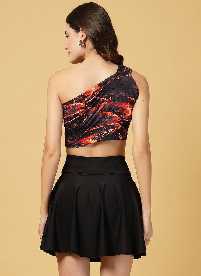 CUKOO One Shoulder Printed Swim Bikini Set with Skirt - Image 5